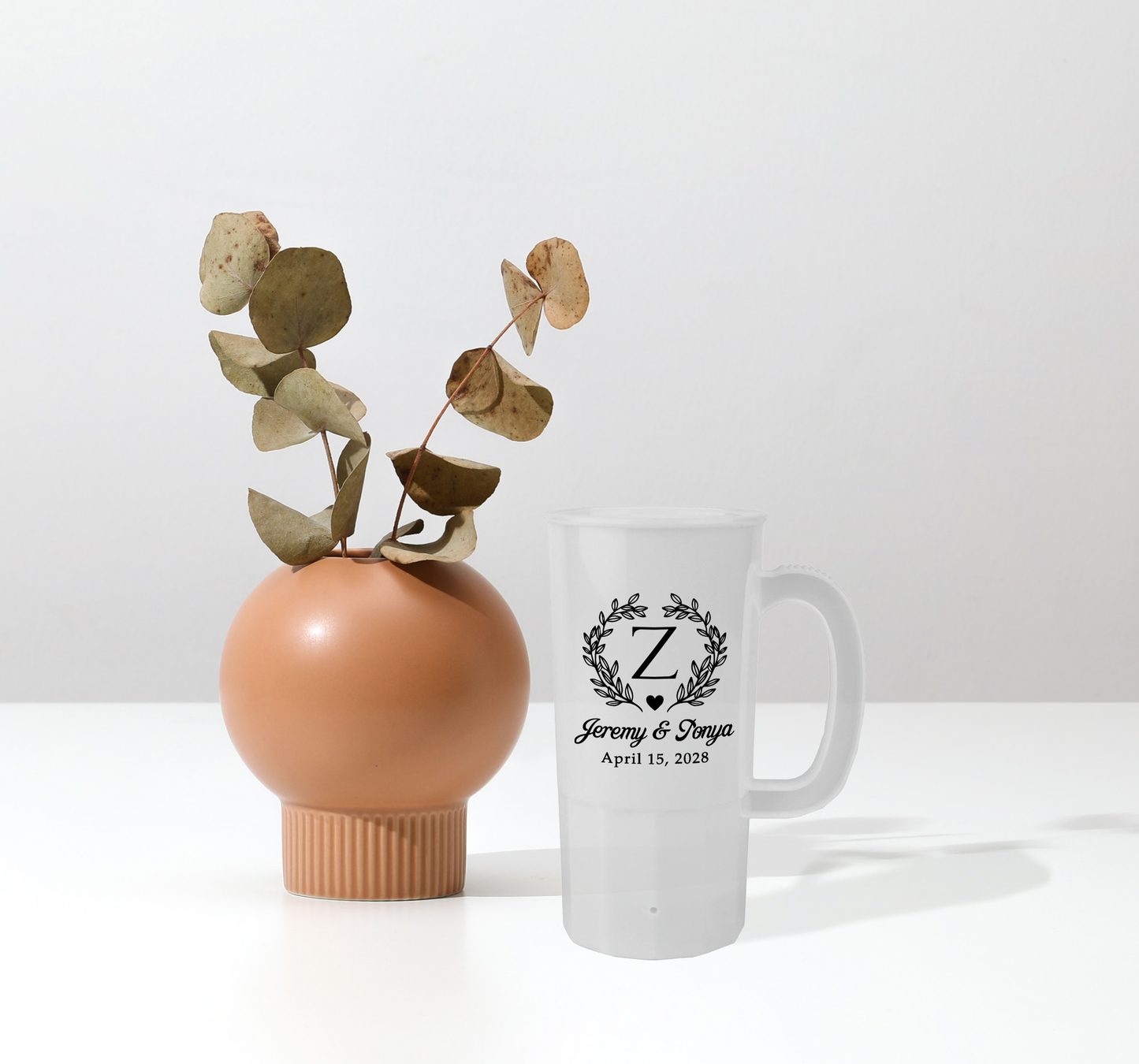 22oz Wreath Monogram Wedding Steins