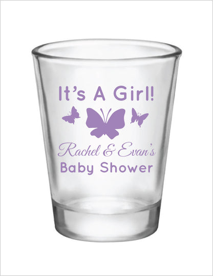 Personalized butterfly baby shower shot glasses