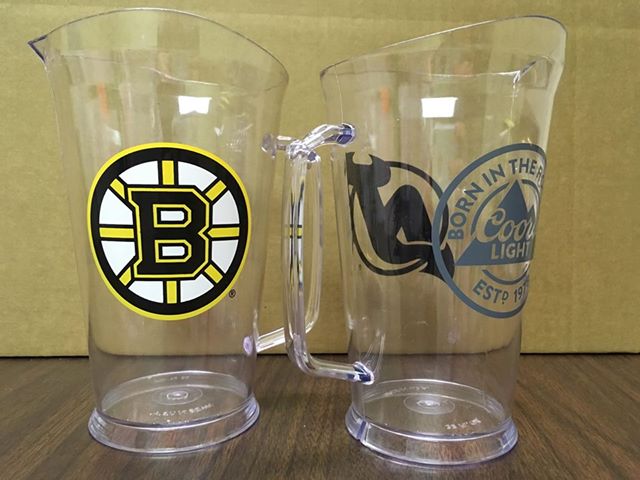 60oz customized pitchers with a one color logo, for your bar or restaurant. wholesale lot of pitchers