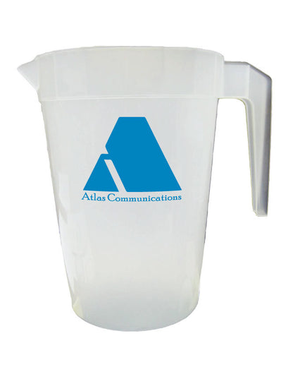 64oz Stackable pitchers- printed with a logo of your choice. Printed pitchers for your restaurant, bar, or company.