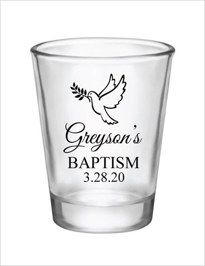 Personalized baptism shot glasses 