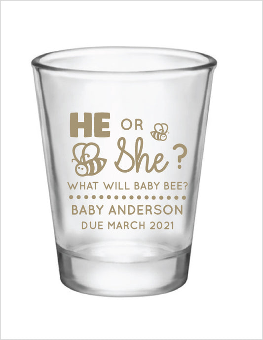 Bumblebee gender reveal shot glasses