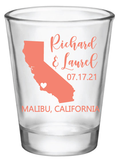 California wedding shot glasses