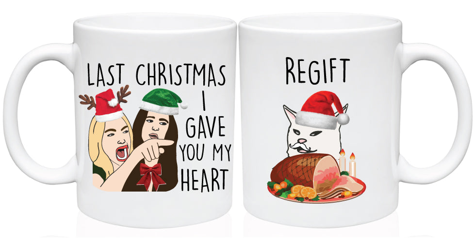 Lady yelling at cat meme mug- Christmas Edition