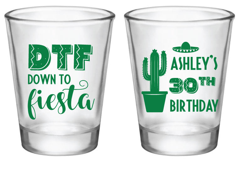 Personalized fiesta birthday shot glasses, DTF shot glasses 