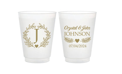 Frosted Wedding Cups- Floral Monogram Design