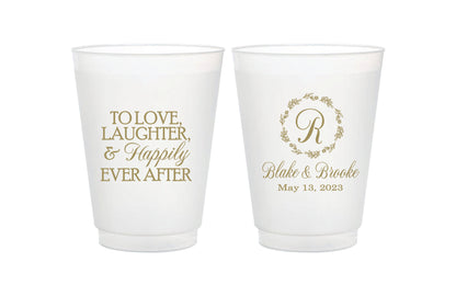 Frosted Wedding Cups- Love Laughter & Happily Ever After