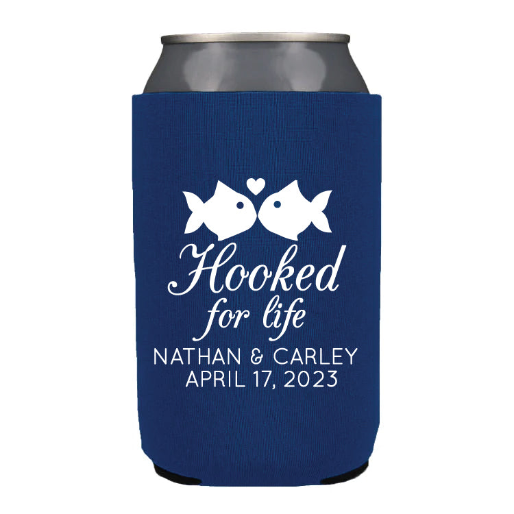 Hooked for life wedding can coolers