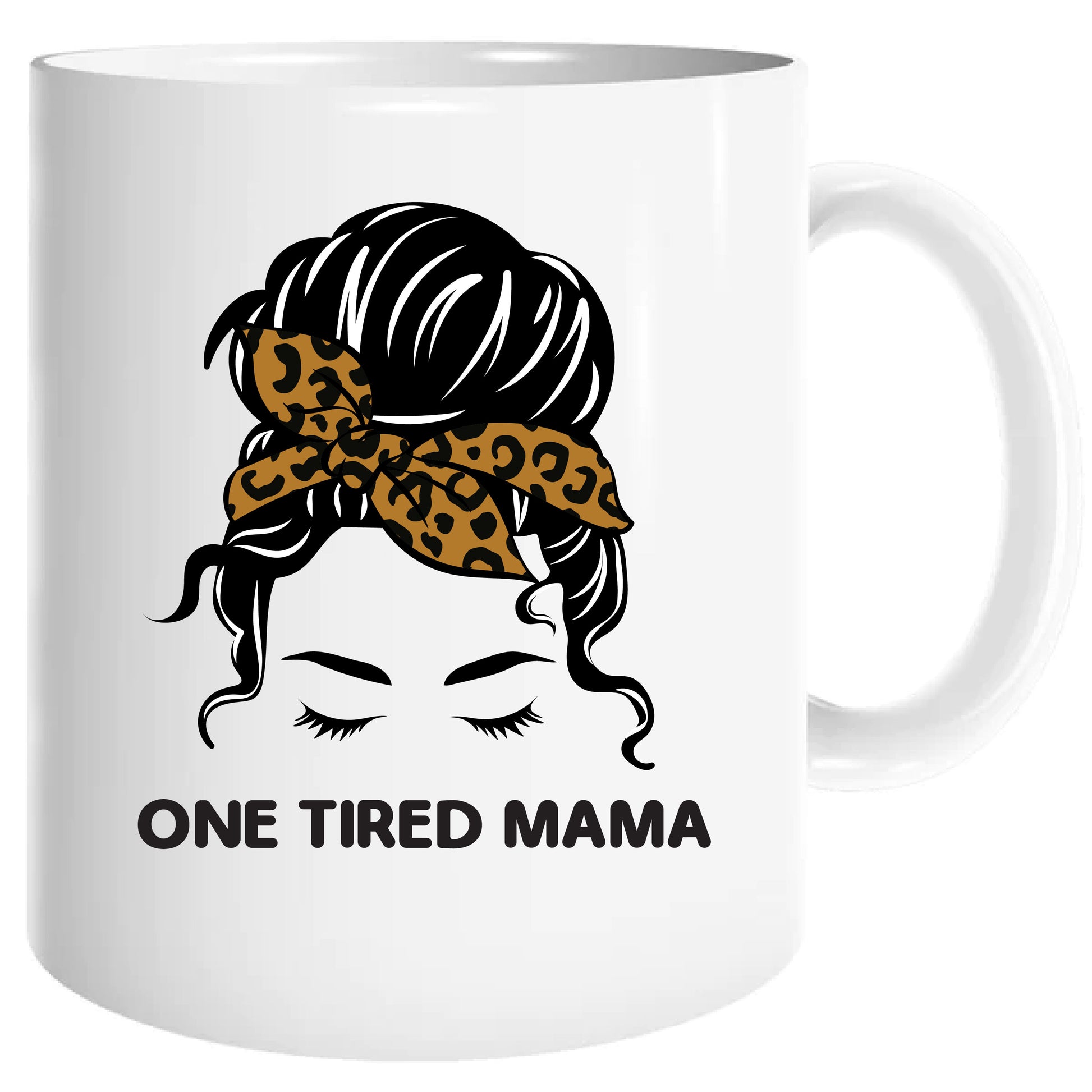 One tired mama mug, cute leopard print mom mugs, mama needs coffee