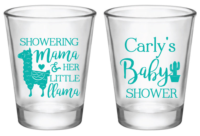 personalized llama baby shower shot glasses 
