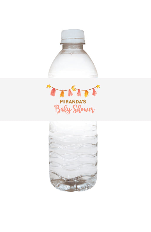 Boho Baby shower water bottle labels