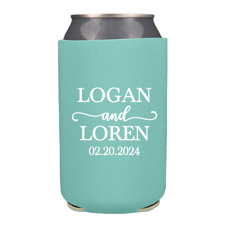 Wedding Can Coolers with names and date