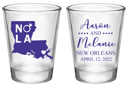 NOLA wedding shot glasses