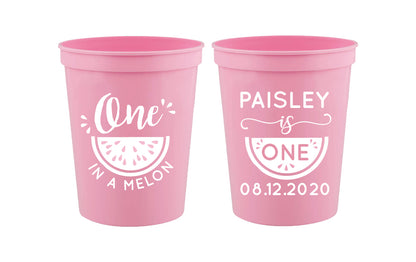 Personalized one in a melon birthday cups, 1st birthday cups 