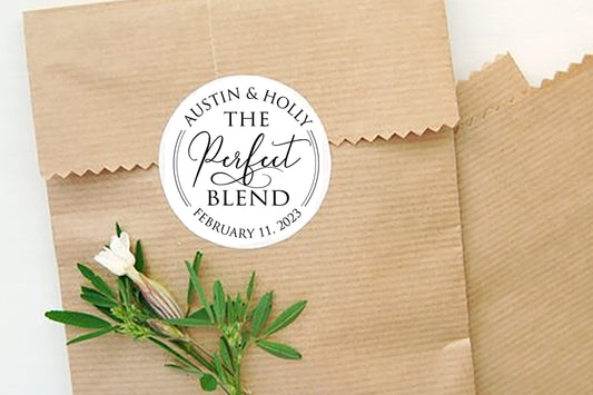 The perfect blend wedding stickers- white