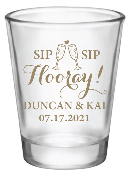 Sip sip hooray wedding shot glasses
