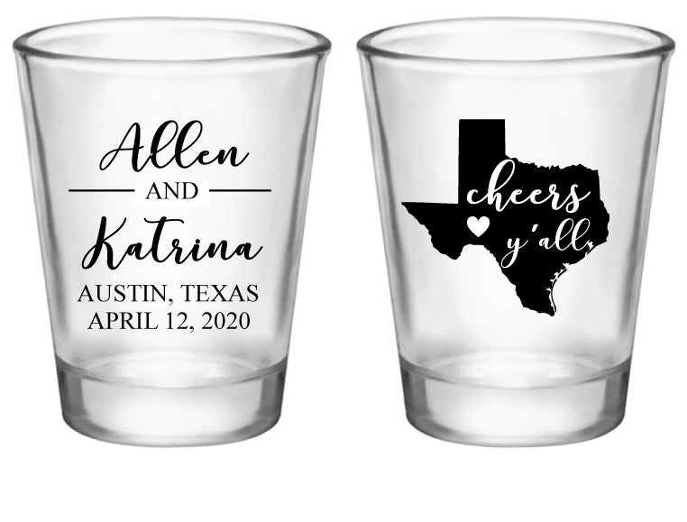 Personalized Texas wedding shot glasses