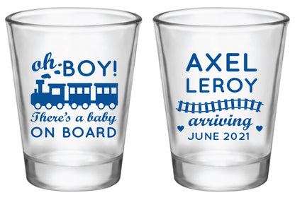 Personalized train baby shower shot glasses 
