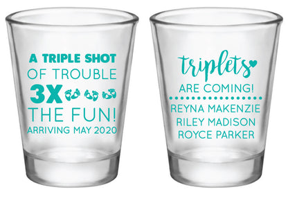 Triplet baby shower shot glasses