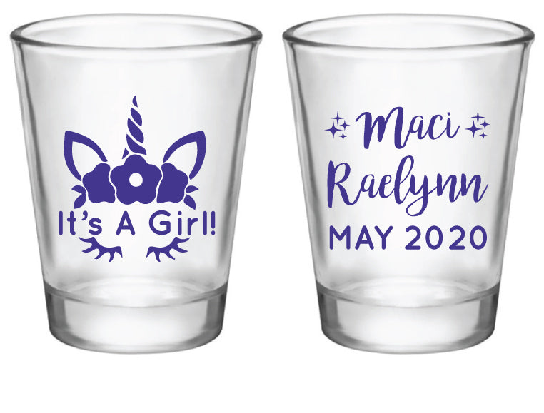 Unicorn baby shower shot glasses