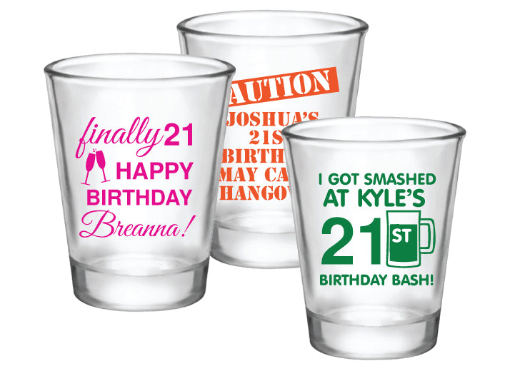 Personalized 21st birthday shot glasses 