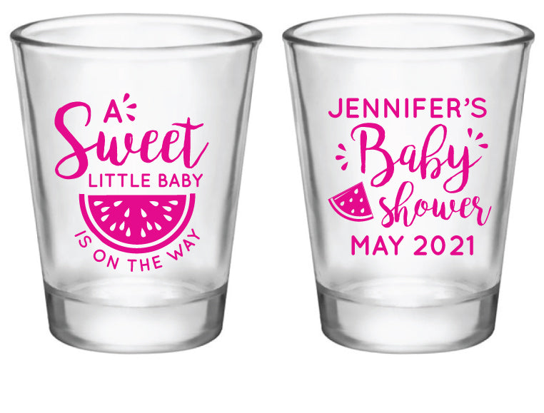 Personalized watermelon baby shower shot glasses favors 