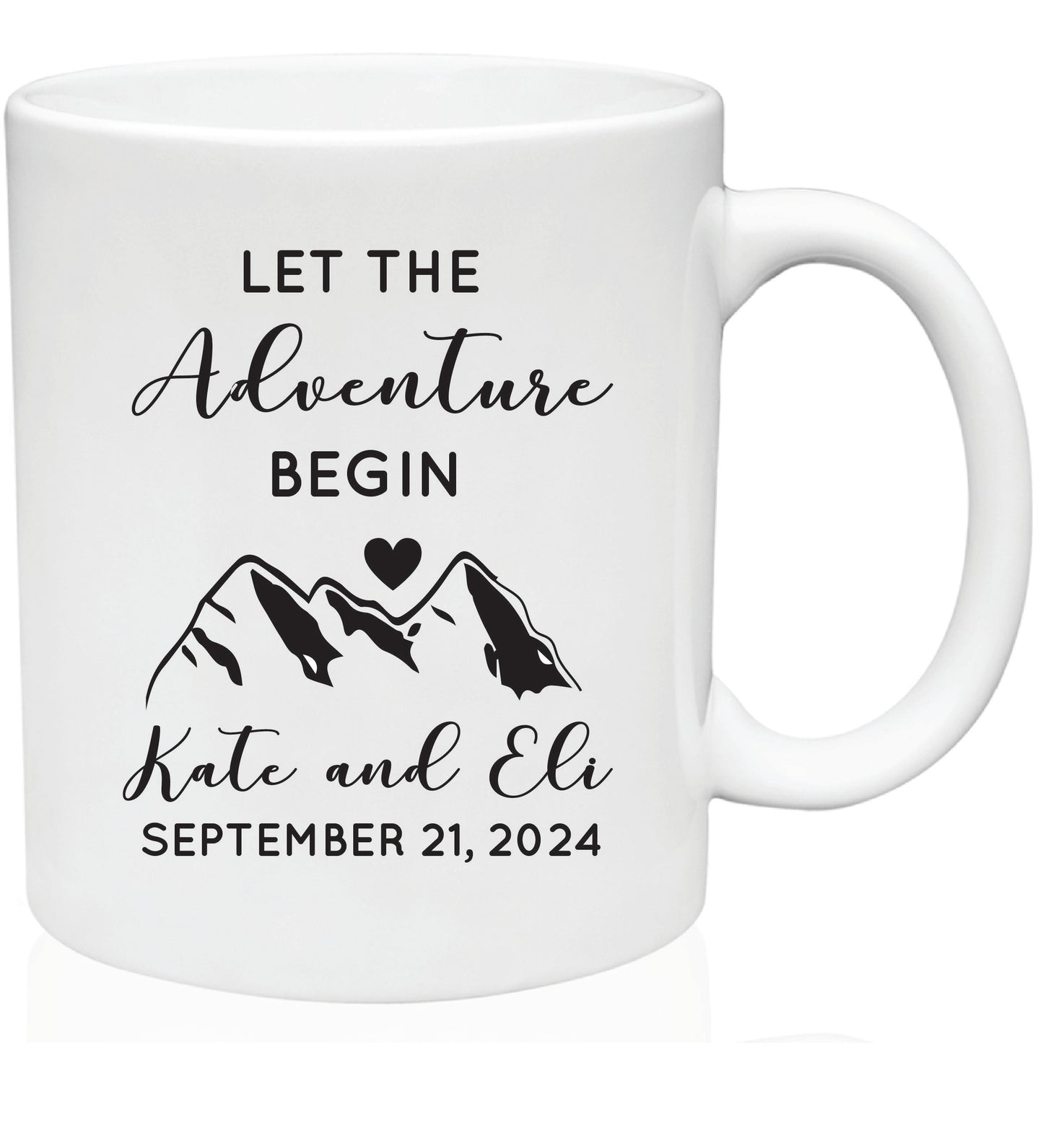 Let the adventure begin wedding mugs