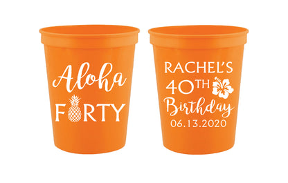 Personalized 40th birthday cups, aloha 40 cups 