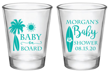 Baby on board- surf themed baby shower shot glasses