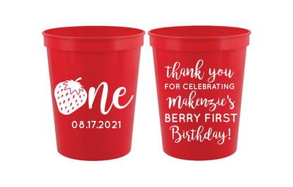 Strawberry 1st birthday cups