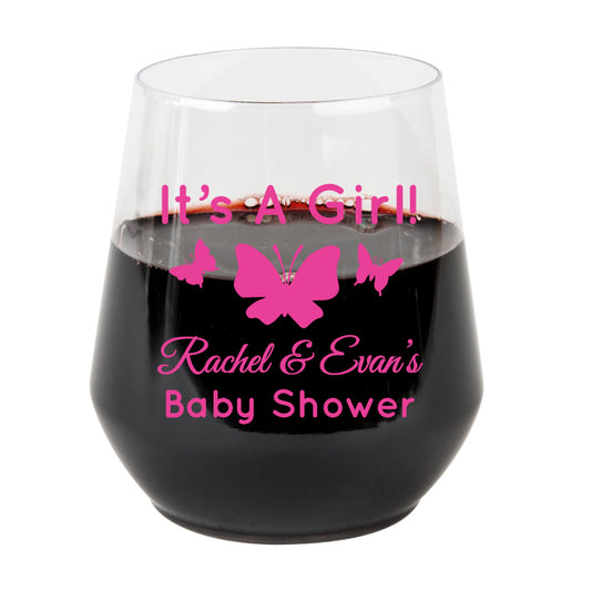 Plastic wine glasses- butterfly baby shower