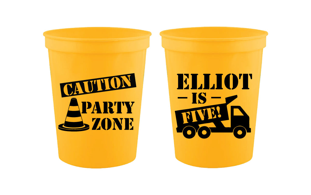 Personalized construction birthday party cups 