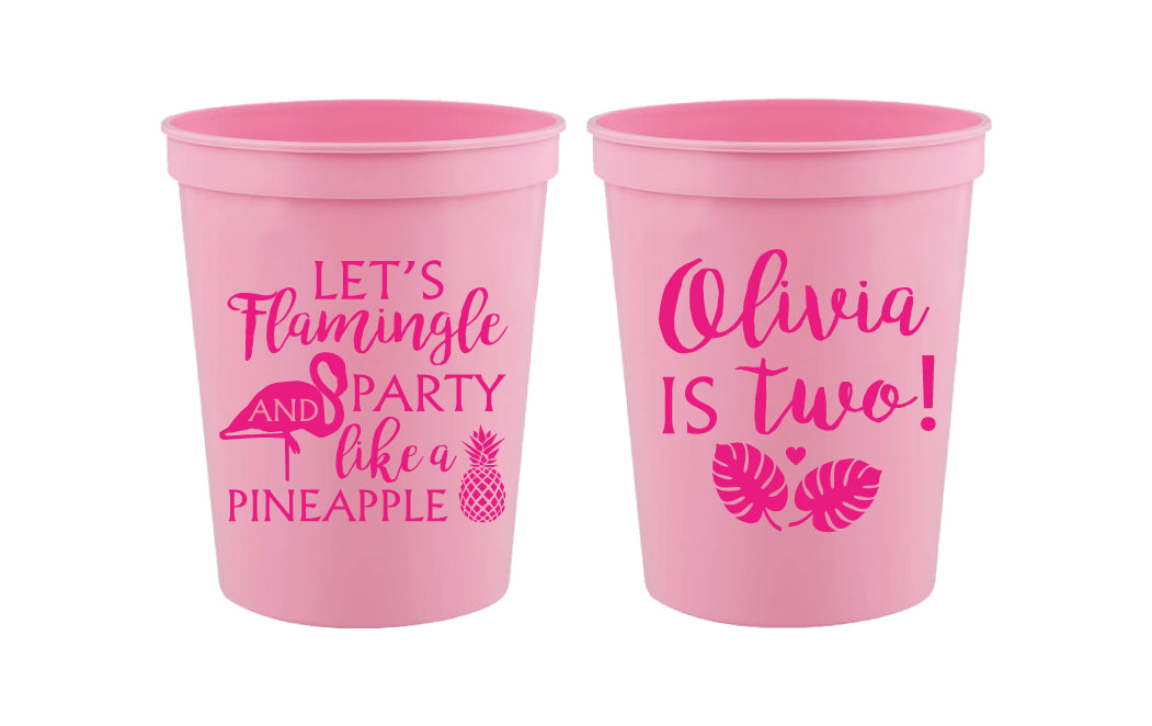 Personalized flamingo birthday party cups, flamingo cups bulk 