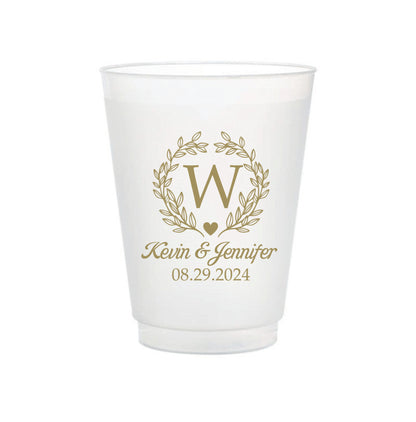 Frosted Wedding Cups- Floral Monogram Design