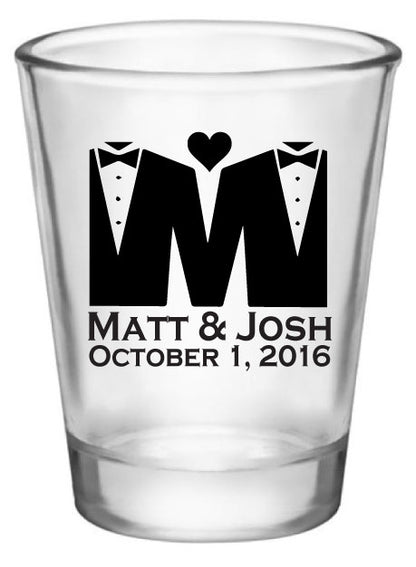 Personalized gay wedding shot glasses