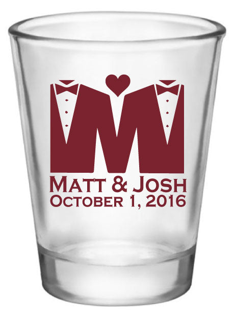 Mr. & Mr. wedding shot glasses, same sex wedding, personalized wedding favors