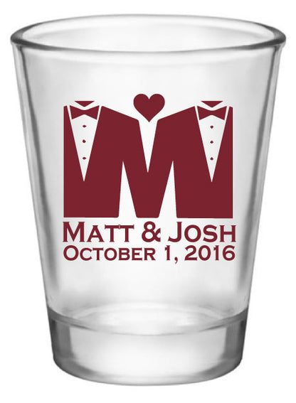 Mr. & Mr. wedding shot glasses, same sex wedding, personalized wedding favors