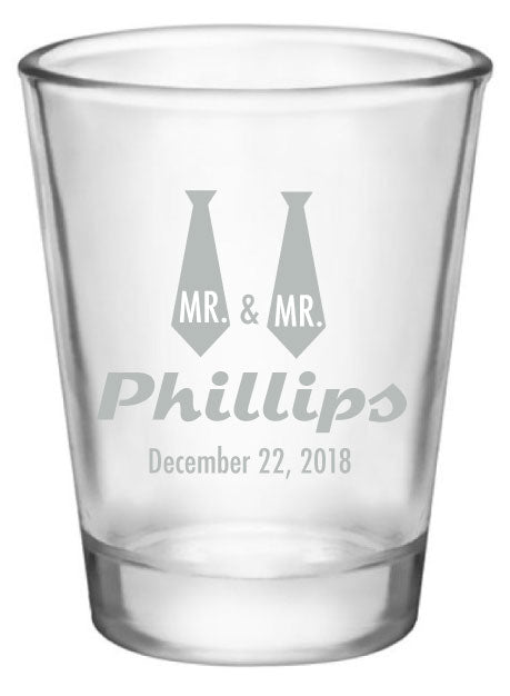 Mr. & Mr. wedding shot glasses, same sex wedding, personalized wedding favors