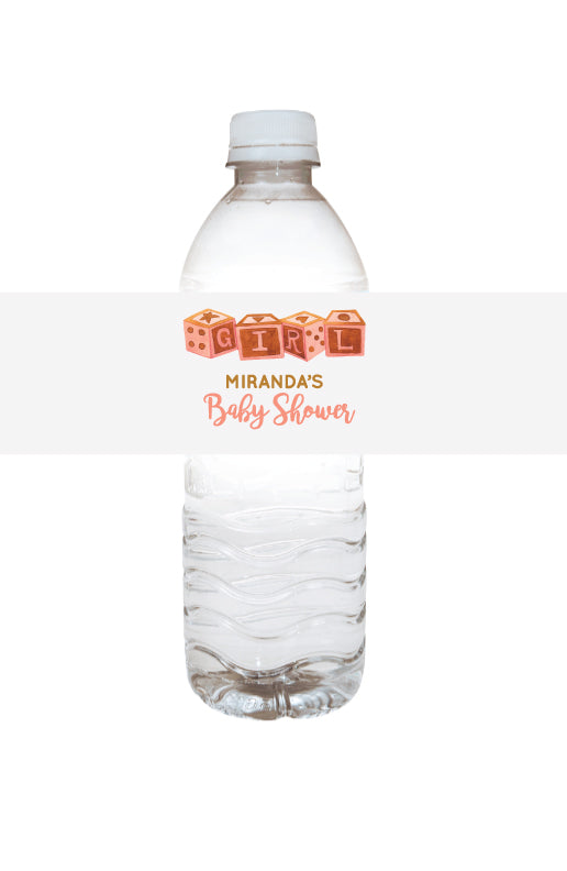 Etiquetas para botellas de agua para baby shower de niña