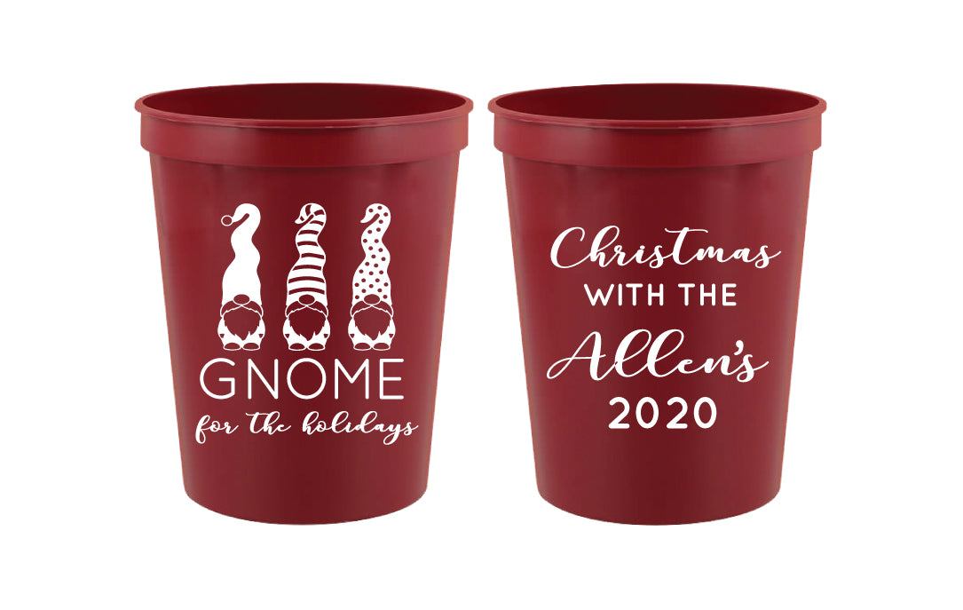 Christmas party cups- gnome for the holidays- gnome cups