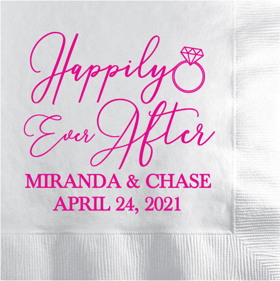 Personalized wedding napkins happily ever after 