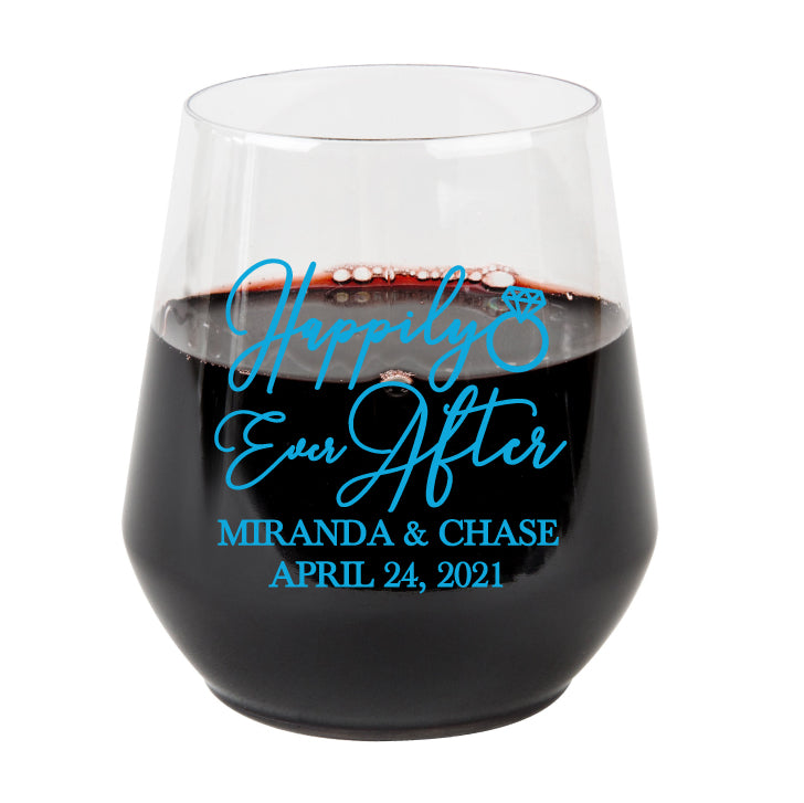 Plastic wine glasses- Happily ever after