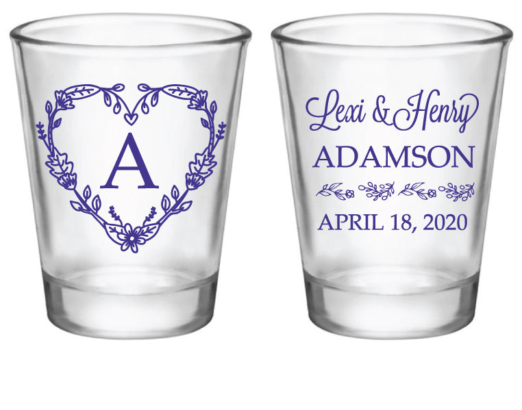 Heart monogram shot glasses