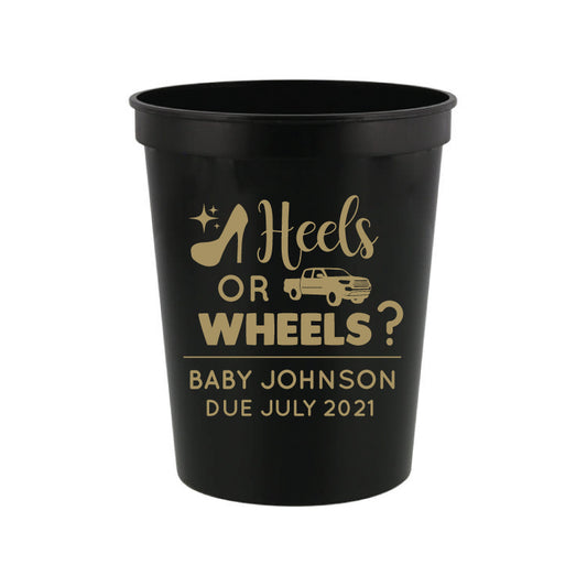 Heels or wheels- gender reveal cups