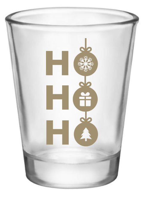 Personalized Christmas party shot glasses, ho ho ho design