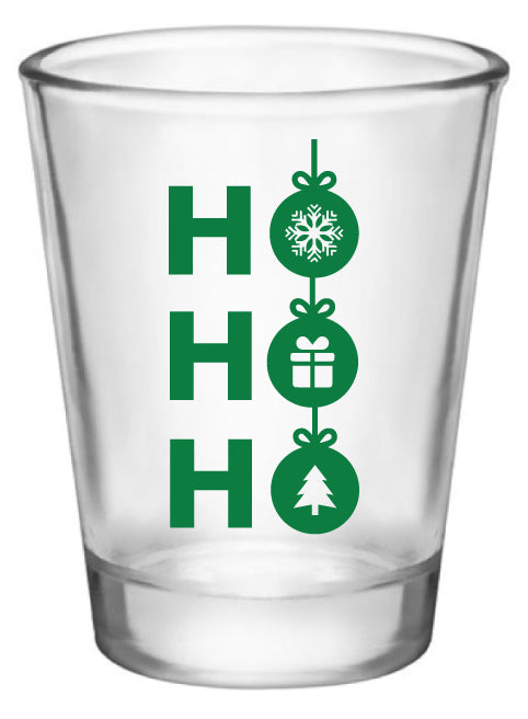 Personalized Christmas party shot glasses, ho ho ho design