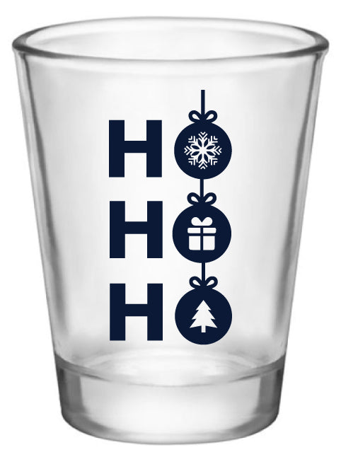 Personalized Christmas party shot glasses, ho ho ho design