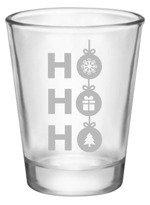 Personalized Christmas party shot glasses, ho ho ho design
