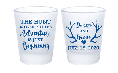 The hunt is over- wedding shot glasses