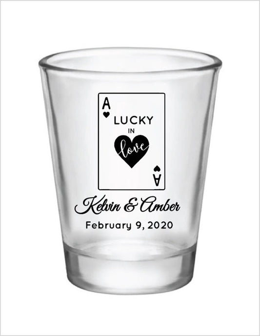 Personalized vegas wedding shot glasses lucky in love 